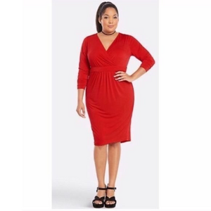 Torrid Womens Plus Size‎ 3 Red V-neck Bodycon Long Sleeve Dress